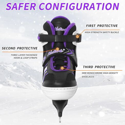 Nattork Kids Ice Skates، زلاجات هوكي الجليد للبنين والبنات، 4 مقاسات قابلة للتعديل معززة لدعم الكاحل زلاجات ثلجية حشوة ناعمة، هدية عيد ميلاد للأطفال in Kuwait