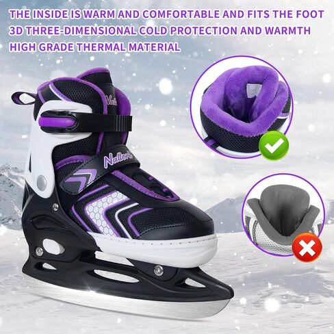 Nattork Kids Ice Skates، زلاجات هوكي الجليد للبنين والبنات، 4 مقاسات قابلة للتعديل معززة لدعم الكاحل زلاجات ثلجية حشوة ناعمة، هدية عيد ميلاد للأطفال in Kuwait