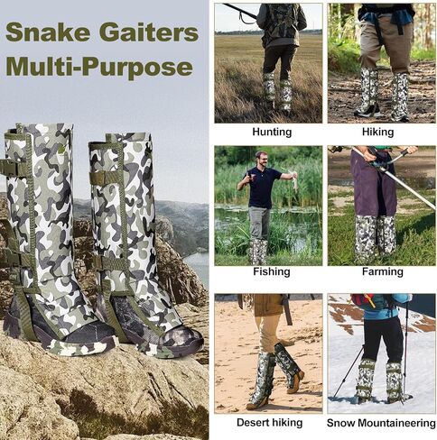 جراميق الثعبان للصيد شقوق الثعبان المقاومة للماء، واقيات الثعبان لحماية عضات الثعبان من أجل الجزء السفلي من الساقين، جراميق الأحذية مناسب للرجال والنساء، حجم قابل للتعديل للصيد والمشي لمسافات طويلة والعمل في المزرعة in Kuwait