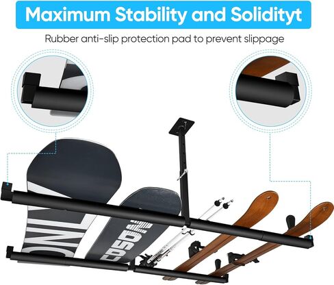 DACK Snowboard Ceiling Storage Rack, 10-18 Inch Adjustable Ski Rack, with Double SUP Longboard Kayaks Hanger, 80lbs Per Side Overhead Mount for Garage and Indoor in Kuwait