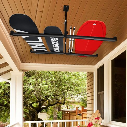 DACK Snowboard Ceiling Storage Rack, 10-18 Inch Adjustable Ski Rack, with Double SUP Longboard Kayaks Hanger, 80lbs Per Side Overhead Mount for Garage and Indoor in Kuwait