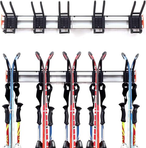 Homeon Wheels Aluminum Ski Storage Rack Holds 6 Pairs of Skis Ski Rack for Garage Wall Padded Hooks Ski Rack Wall Max 300 lbs. in Kuwait