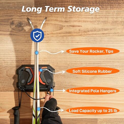 Skifavs لوح التزلج على الحائط موفر للمساحة، رف تخزين جداري للتزلج على الجليد لجدار المرآب يناسب أي عرض للتزلج/لوح التزلج على الجليد، حاملات التزلج الخالية من التلف لتنظيم تخزين الزلاجات على المدى الطويل in Kuwait