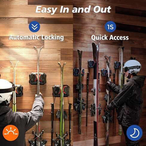 Skifavs لوح التزلج على الحائط موفر للمساحة، رف تخزين جداري للتزلج على الجليد لجدار المرآب يناسب أي عرض للتزلج/لوح التزلج على الجليد، حاملات التزلج الخالية من التلف لتنظيم تخزين الزلاجات على المدى الطويل in Kuwait