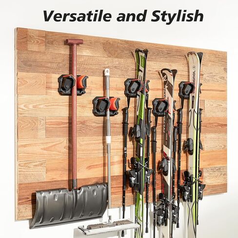 Skifavs لوح التزلج على الحائط موفر للمساحة، رف تخزين جداري للتزلج على الجليد لجدار المرآب يناسب أي عرض للتزلج/لوح التزلج على الجليد، حاملات التزلج الخالية من التلف لتنظيم تخزين الزلاجات على المدى الطويل in Kuwait