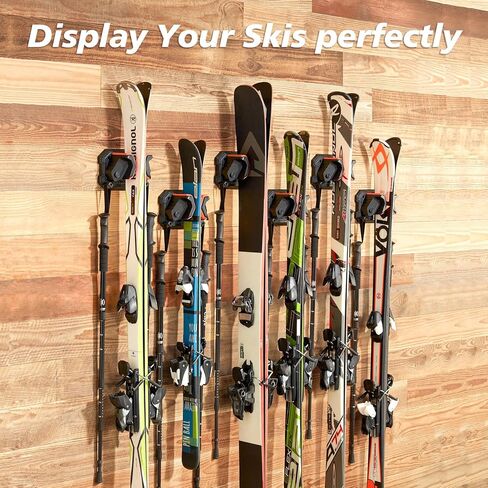 Skifavs لوح التزلج على الحائط موفر للمساحة، رف تخزين جداري للتزلج على الجليد لجدار المرآب يناسب أي عرض للتزلج/لوح التزلج على الجليد، حاملات التزلج الخالية من التلف لتنظيم تخزين الزلاجات على المدى الطويل in Kuwait