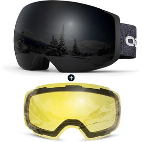 Odoland Magnetic Interchangeable Ski Goggles with 2 Lens, Large Spherical Frameless Snow Snowboard Goggles for Men Women