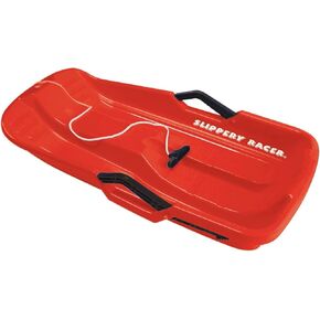 Slippery Racer Downhill Thunder Flexible Kids Toddler Plastic Toboggan Snow Sled with Built in Brake System, Pull Rope, & Handle Grips