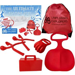 Unplugged Explorers 6 pc. Ultimate Snow Toys kit, Winter Sports- 1 Red Sled, Snow Brick Maker, Snow Digger & Snow Mold, 2 Snowball Makers (1 Free) 1 Oversized Winter Toys Storage in Kuwait