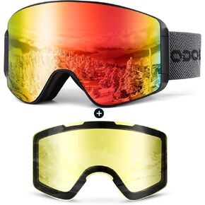 Odoland Ski Goggles Set with Detachable Lens, Frameless Interchangeable Lens, Anti-Fog Snow Goggles for Adult Men Women