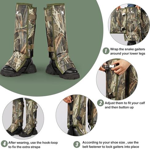 واقيات ساق الثعبان لحماية لدغات الثعبان، شقوق ثعبان مقاومة للماء مع أبازيم من الفولاذ المقاوم للصدأ، واقيات ثعبان 1000D لأسفل الساقين، أغطية أحذية مناسبة للرجال والنساء in Kuwait