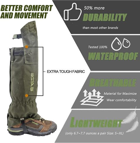 BZTAC Tactical Leg Gaiters High Gaiters Hunting Gaiters Knee Protection Anti-Tear Oxford Fabric Full Length Zip with Velcro Cover Waterproof Breathable Windproof for Outdoor Hunting Hiking Walking in Kuwait