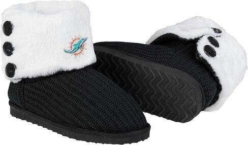 FOCO Womens NFL Team Logo Knit High End Black Button Boots in Kuwait