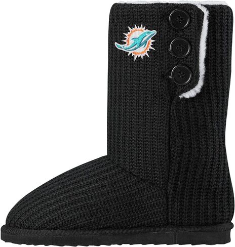 FOCO Womens NFL Team Logo Knit High End Black Button Boots in Kuwait