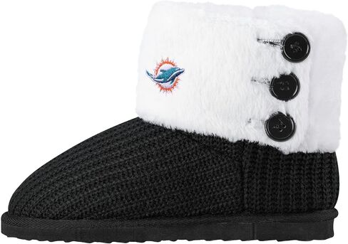 FOCO Womens NFL Team Logo Knit High End Black Button Boots in Kuwait