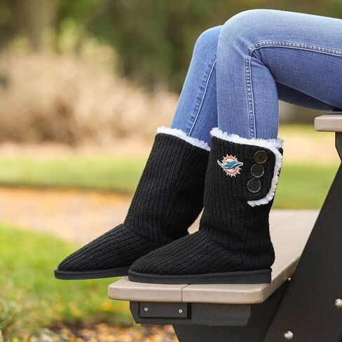FOCO Womens NFL Team Logo Knit High End Black Button Boots in Kuwait