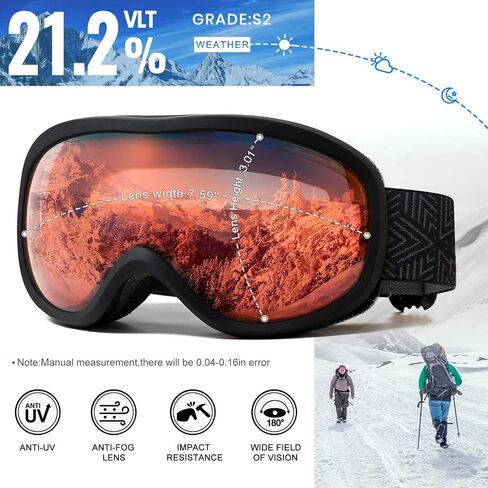 AVV OTG Ski Goggles for Men Women With Anti-Fog Dual Layer lens, UV400 Snow Goggle for Snowboarding Snowmobiling Skating in Kuwait