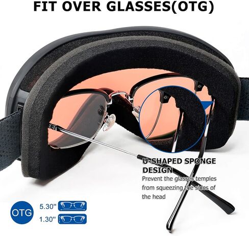 AVV OTG Ski Goggles for Men Women With Anti-Fog Dual Layer lens, UV400 Snow Goggle for Snowboarding Snowmobiling Skating in Kuwait