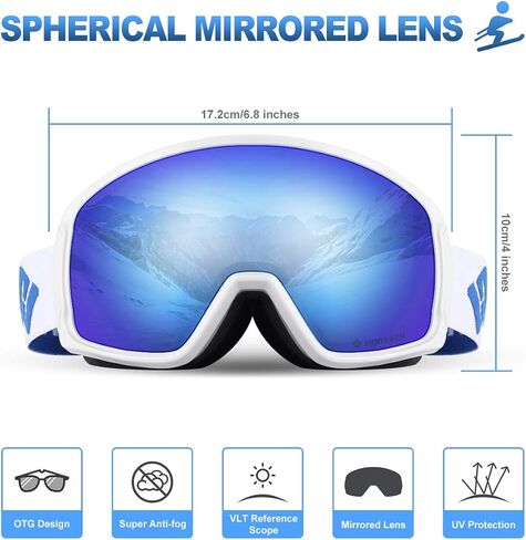 SH HORVATH Ski Snowboard OTG Goggles, HD Mirrored Anti-Fog Goggle for Men Women in Kuwait