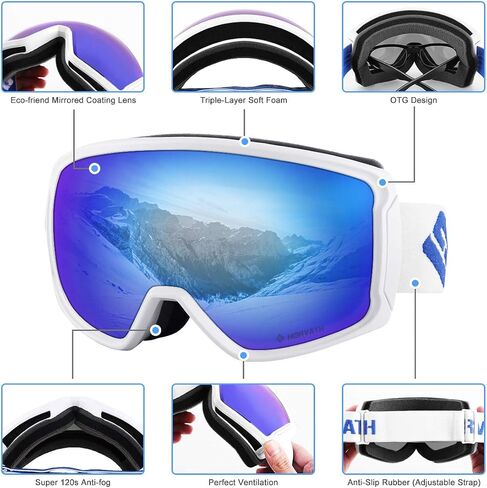 SH HORVATH Ski Snowboard OTG Goggles, HD Mirrored Anti-Fog Goggle for Men Women in Kuwait