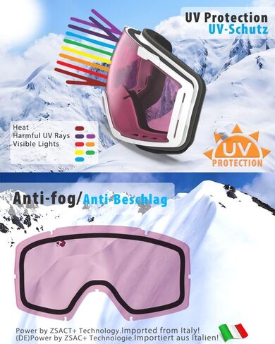 ZABERT Ski Snow Goggles for Men Women Youth, Over Glasses OTG Anti-fog 100% UV Protection Stylish Ultra HD Comfy in Saudi Arabia