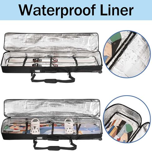 حقيبة SOGUKOER على الجليد مع عجلات، حقيبة على الجليد مبطنة وحقيبة تزلج وحقيبة سفر مقاومة للماء للوح الجليد والنظارات والقفازات والزلاجات والإكسسوارات in Kuwait