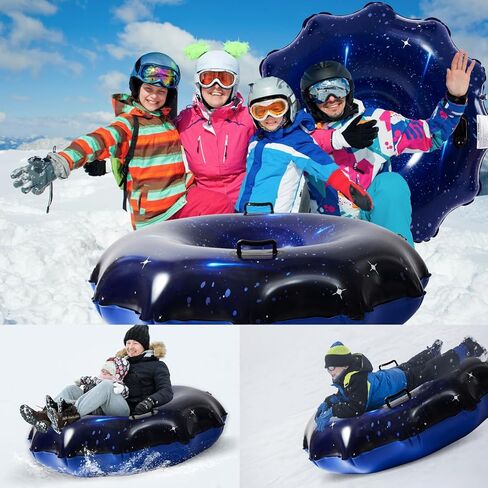 أنبوب ثلج STUDESK، زلاجة ثلجية كبيرة قابلة للنفخ مقاس 57 بوصة للبالغين، زلاجات ثلج سميكة شديدة التحمل مع مقابض، متعة التزلج في الهواء الطلق في الشتاء للبنين والبنات والأنشطة العائلية in Kuwait