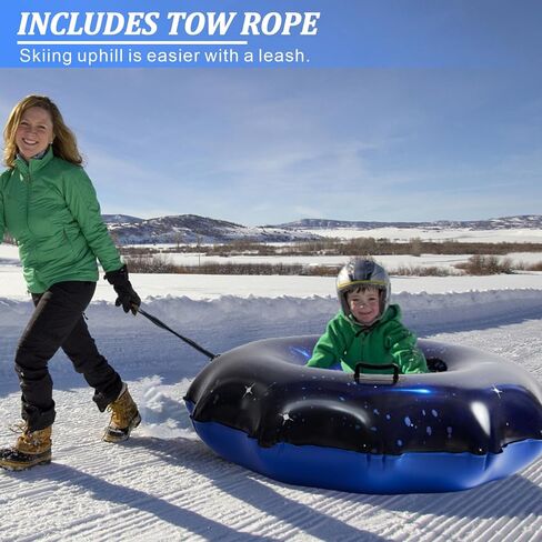 أنبوب ثلج STUDESK، زلاجة ثلجية كبيرة قابلة للنفخ مقاس 57 بوصة للبالغين، زلاجات ثلج سميكة شديدة التحمل مع مقابض، متعة التزلج في الهواء الطلق في الشتاء للبنين والبنات والأنشطة العائلية in Kuwait