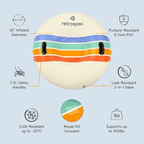 Retrospec Snowslide 42" Inflatable Snow Tube with Puncture Resistant PVC, 2 Grab Handles and Repair Kit | Winter Snow Sports, Sledding and Snow Tubing in Kuwait