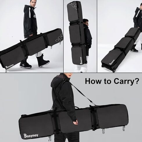 Bosynoy Ski Bag with Wheels, Waterproof Roller Snowboard Bag for Flying Air Travel, 164cm (Extendable to 175 cm) Durable Padded Ski Boot Bag Storage Ski Board Boots, Helmet, Jacket in Saudi Arabia
