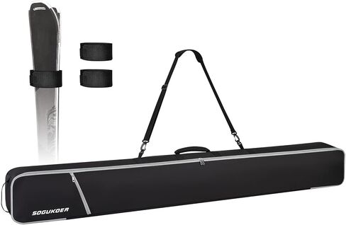 SOGUKOER Ski Bag Padded Transport Bag for Skis Detachable Shoulder Strap, Carrying Bag for Skis up to 185cm/195cm with Separated Pole Pockets, Ski Straps in Kuwait