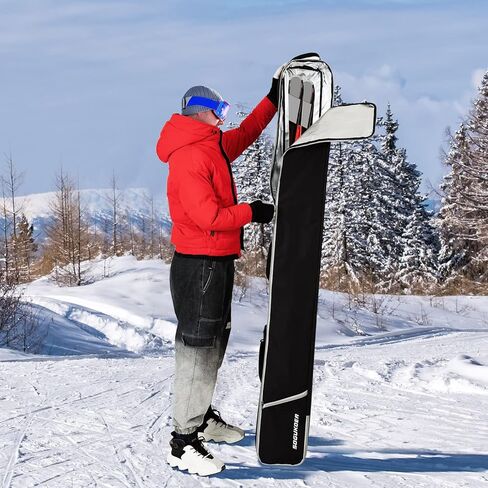 SOGUKOER Ski Bag Padded Transport Bag for Skis Detachable Shoulder Strap, Carrying Bag for Skis up to 185cm/195cm with Separated Pole Pockets, Ski Straps in Kuwait