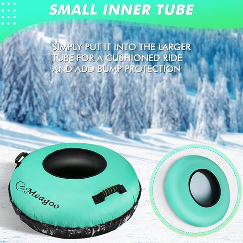 أنابيب ثلج Meagoo للتزلج شديدة التحمل، قابلة للنفخ 40 بوصة زلاجة ثلجية مع مقعد وسادة، أنبوب تزلج قوي بغطاء أكسفورد 600D مع حزام قابل للسحب ومقابض معززة in Kuwait