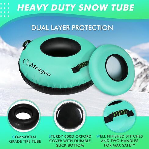 أنابيب ثلج Meagoo للتزلج شديدة التحمل، قابلة للنفخ 40 بوصة زلاجة ثلجية مع مقعد وسادة، أنبوب تزلج قوي بغطاء أكسفورد 600D مع حزام قابل للسحب ومقابض معززة in Kuwait
