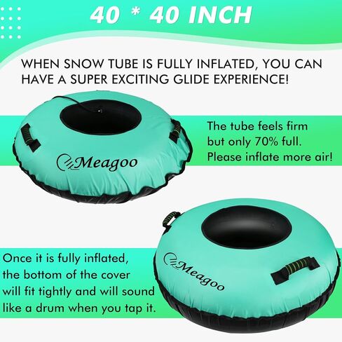 أنابيب ثلج Meagoo للتزلج شديدة التحمل، قابلة للنفخ 40 بوصة زلاجة ثلجية مع مقعد وسادة، أنبوب تزلج قوي بغطاء أكسفورد 600D مع حزام قابل للسحب ومقابض معززة in Kuwait
