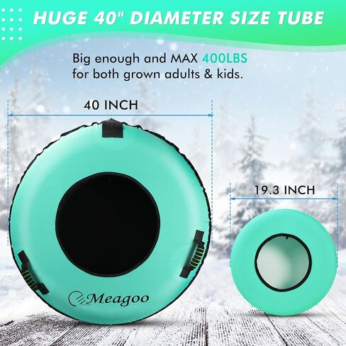 أنابيب ثلج Meagoo للتزلج شديدة التحمل، قابلة للنفخ 40 بوصة زلاجة ثلجية مع مقعد وسادة، أنبوب تزلج قوي بغطاء أكسفورد 600D مع حزام قابل للسحب ومقابض معززة in Kuwait