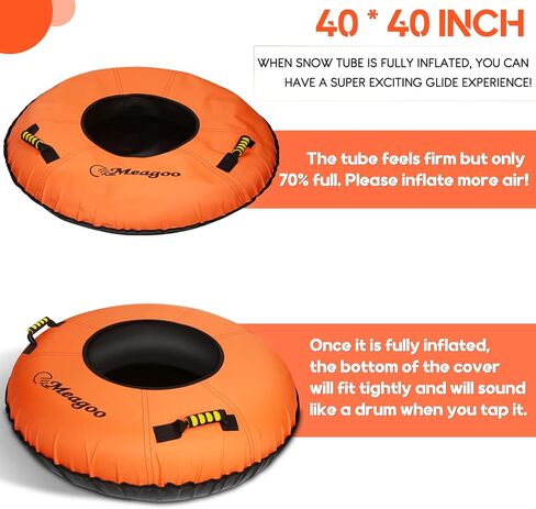 انبوب ثلج شديد التحمل من ميجو، انبوب زلاجة ثلج متين قابل للنفخ مقاس 40 انش مع مقعد وسادة، غطاء قماشي 600D متين ممتاز مع حلقة سحب قابلة للسحب ومقابض معززة للبالغين والاطفال in Kuwait