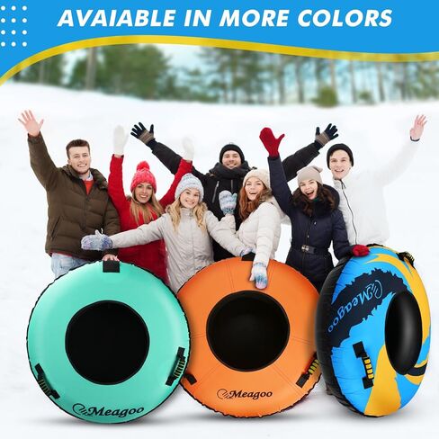 انبوب ثلج شديد التحمل من ميجو، انبوب زلاجة ثلج متين قابل للنفخ مقاس 40 انش مع مقعد وسادة، غطاء قماشي 600D متين ممتاز مع حلقة سحب قابلة للسحب ومقابض معززة للبالغين والاطفال in Kuwait