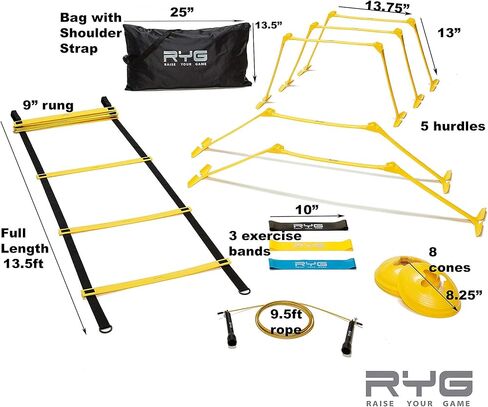 رفع لعبة RYG سرعة خفة الحركة وسلم مخاروط حواجز ومعدات تمارين كرة القدم وكرة القدم والممرات والملعب وممارسة كرة السلة وممارسة التمارين الرياضية ومجموعة اللياقة البدنية مع حقيبة حمل in Kuwait