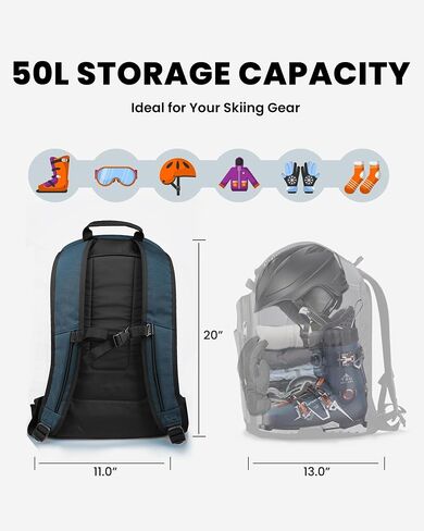 حقيبة أحذية التزلج OutdoorMaster 50L - أحذية التزلج والتزحلق على الجليد حقيبة ظهر للسفر مع حجرة للخوذة | الجزء الخارجي والسفلي مقاوم للماء in Kuwait