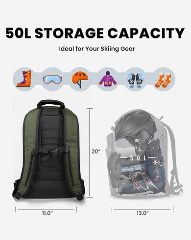 حقيبة أحذية التزلج OutdoorMaster 50L - أحذية التزلج والتزحلق على الجليد حقيبة ظهر للسفر مع حجرة للخوذة | الجزء الخارجي والسفلي مقاوم للماء in Kuwait