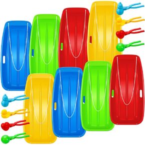 Liliful 16 Pcs Winter Snow Sled for Kids Adults 35 in Plastic Toboggan Sled Bulk with Pull Rope and Handles Snowball Maker Beach Sled Sand Slider Tool Clip Outdoor Indoor Downhill Game, Multi Style in Saudi Arabia