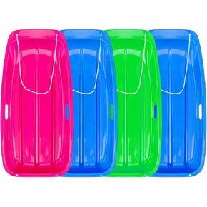 4 Pack Plastic Snow Sled 35" x 17" Snow Sleds with Cushions and Pull Ropes Downhill Toboggan Sled Winter Outdoor Game (Pink, Green, Blue) in Kuwait