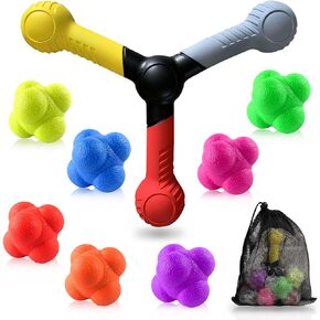 Reaction Speed Training Tools 8pc Kit-Include 1 Hand Eye Coordination Stick, 7 Rubber Reaction Balls, Reaction Catch Trainer can Improve Reflex/Agility/Focus for Sports, Exercise and Fun for All Ages in Kuwait