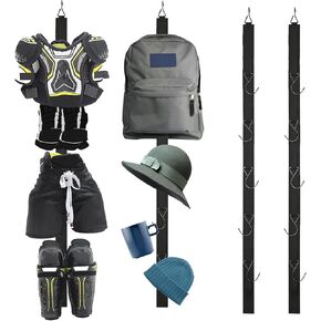 Qchengsan Hockey Drying Rack,2 Pack Hockey Equipment Gear Drying Rack,Hockey Hanger,Sports Gear Organizer Hanging Straps with 5 Hooks,Ice Hockey Gifts for Ice Hockey Baseball Catcher Football