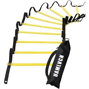 UAMLVCN سلم الرشاقة الرياضي 6 درجات/8 درجات/10 درجات/12 درجة/14 درجة/16 درجة/20 درجة تدريب كرة القدم مع حقيبة معدات اللياقة البدنية أو تدريب سرعة خفة الحركة لتدريب كرة القدم وكرة السلة للرياضيين والمراهقين أو الأطفال أصفر/أحمر/أزرق in Kuwait