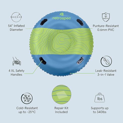 ريتروسبيك انبوب ثلج قابل للنفخ مقاس XL 54 انش من سنو سلايد مع بلاستيك PVC مقاوم للثقب، 4 مقابض امساك XL ومجموعة اصلاح للاطفال والكبار | للرياضات الثلجية الشتوية والتزلج والثلج in Kuwait