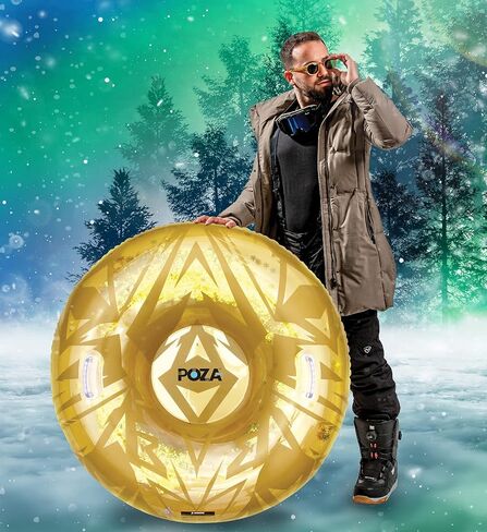 أنبوب ثلج قابل للنفخ من بوزا - أنبوب زلاجة ثلجية كبير فاخر مع مقابض وقصاصات ثلج ذهبية، مزلجة أنبوبية PVC متينة مقاومة للبرد للبالغين والأطفال - 41 بوصة in Kuwait