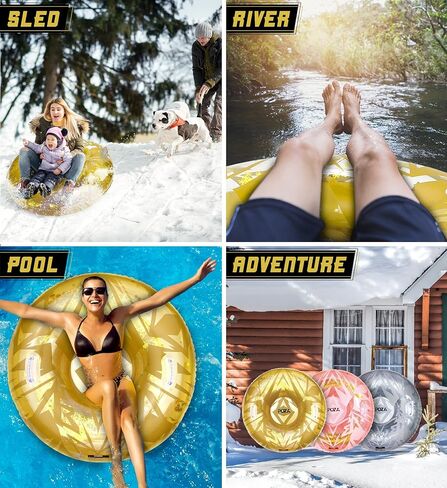 أنبوب ثلج قابل للنفخ من بوزا - أنبوب زلاجة ثلجية كبير فاخر مع مقابض وقصاصات ثلج ذهبية، مزلجة أنبوبية PVC متينة مقاومة للبرد للبالغين والأطفال - 41 بوصة in Kuwait