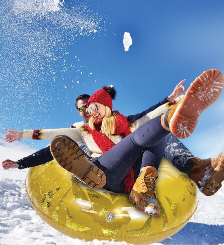 أنبوب ثلج قابل للنفخ من بوزا - أنبوب زلاجة ثلجية كبير فاخر مع مقابض وقصاصات ثلج ذهبية، مزلجة أنبوبية PVC متينة مقاومة للبرد للبالغين والأطفال - 41 بوصة in Kuwait